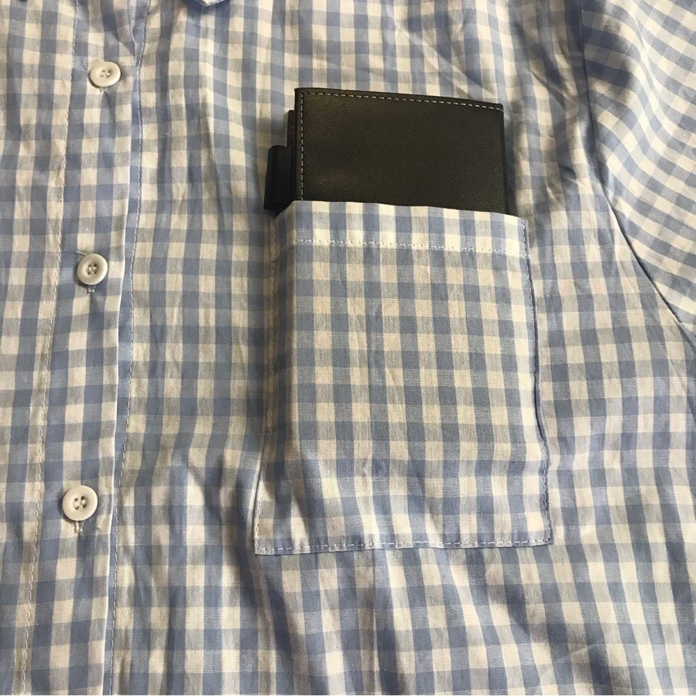 E. Retro Button Down High Low Blouse Women’s Size XXL Blue / White Long Sleeve - Picture 13 of 14